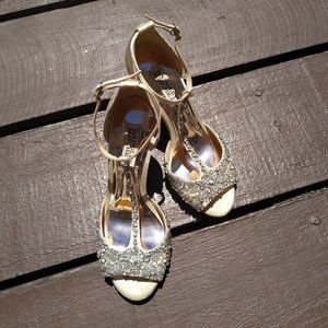 Badgley Mischka Sarah Champagne T-strap Wedges